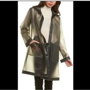 Jane Post Charcoal Hooded Transparent Rain Coat